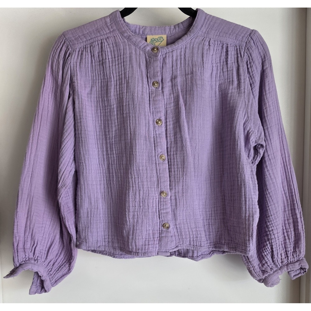 Abouts Kids Cotton T-Shirt Size 10/12 Purple Solid Long Sleeve Top Tee